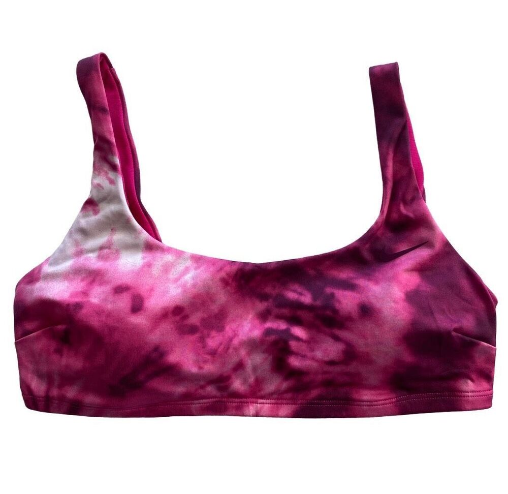 NIKE Womens LARGE PINK Tie Dye Scoop Neck Swim Bra Top